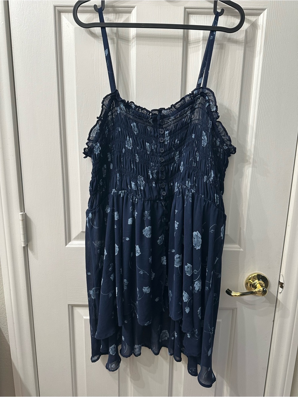 Torrid Tunic Top Floral Design Navy Blue Light Blue Sheer Spaghetti Strap 2X